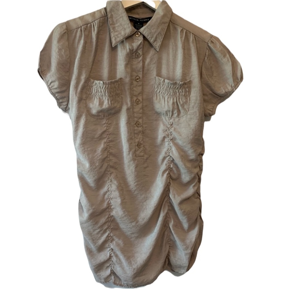 Antilia Femme M top ruched pockets button down grunge edgy punk rip stop